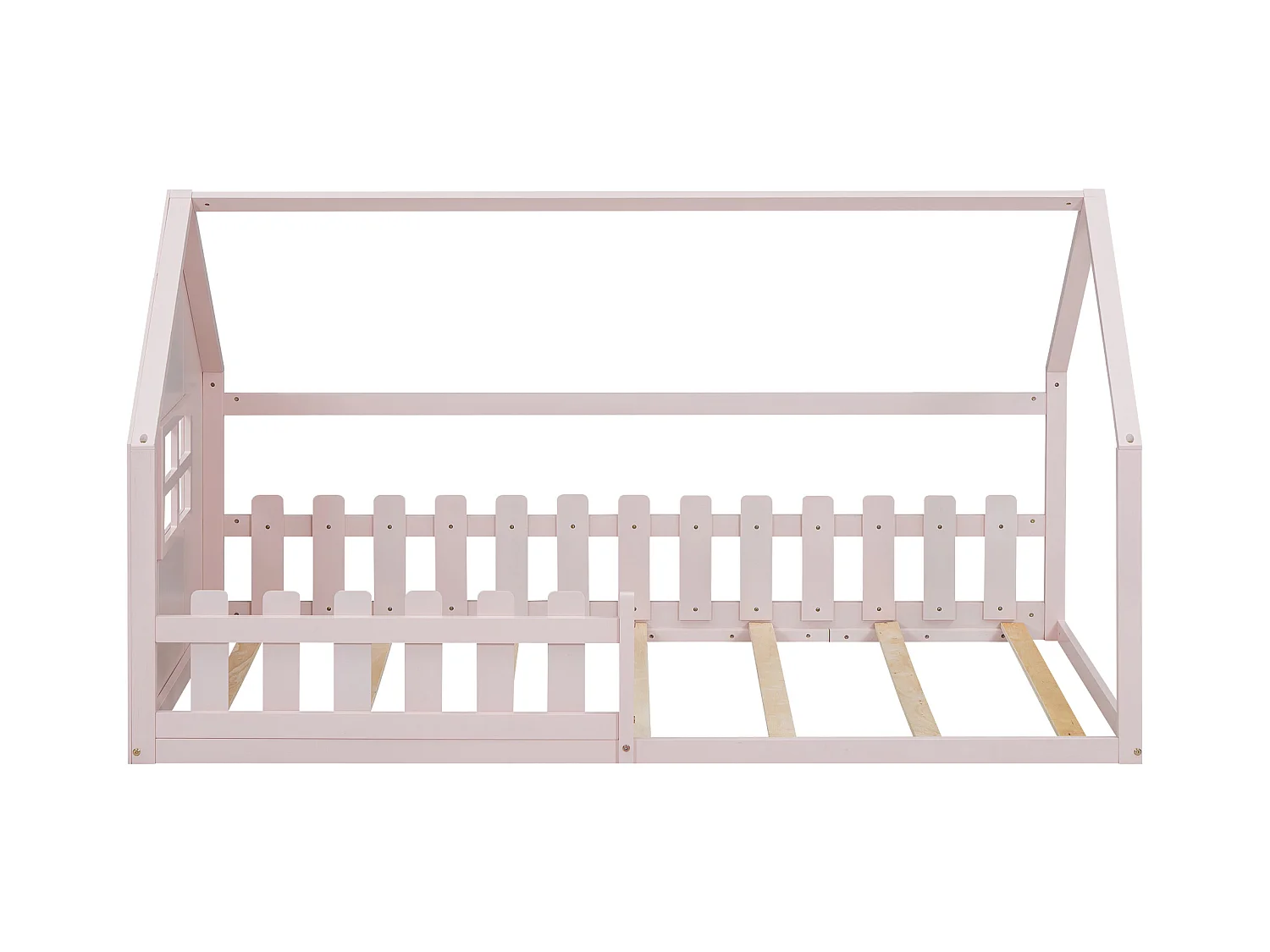 Lit cabane 140x200 cm - Lit enfant avec barrières de sécurité et sommier à lattes - pin et MDF - rose