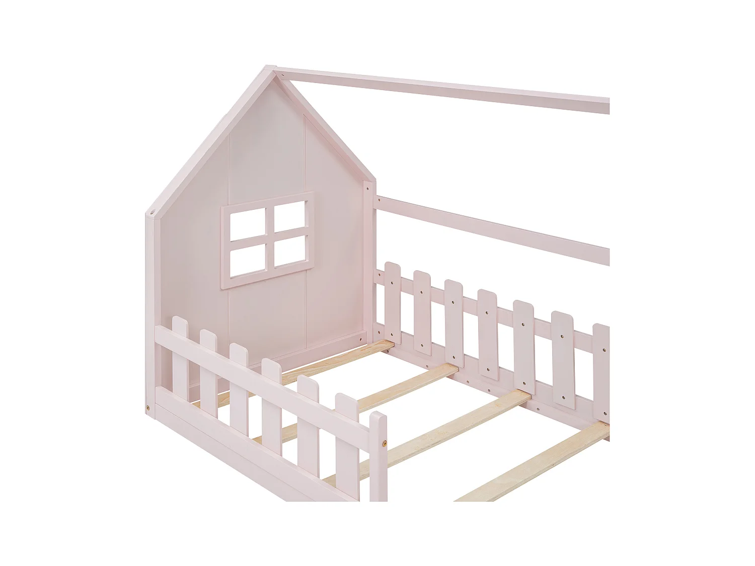 Lit cabane 140x200 cm - Lit enfant avec barrières de sécurité et sommier à lattes - pin et MDF - rose