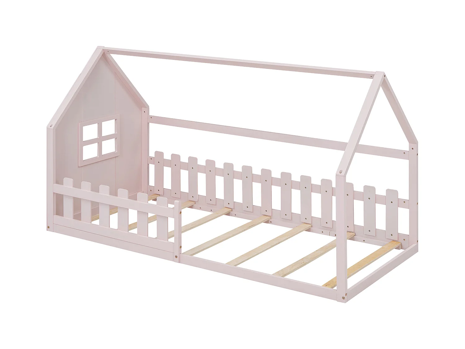 Lit cabane 140x200 cm - Lit enfant avec barrières de sécurité et sommier à lattes - pin et MDF - rose