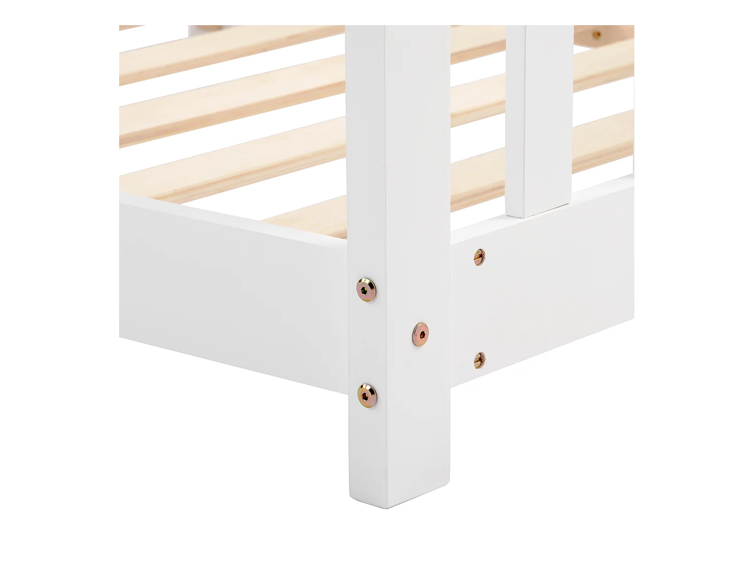 Cama infantil 90x200 cm - Cama cabina con barandillas y somier de láminas de madera - blanca - sin colchón
