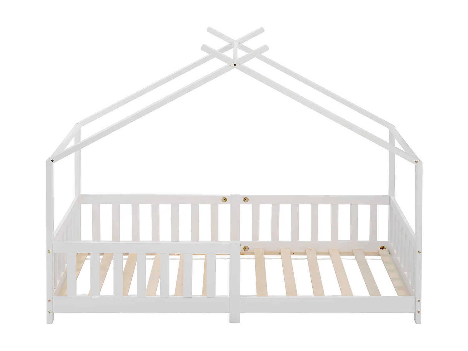 Letto per bambini 90x200 cm - con sponde e rete a doghe in legno - bianco - senza materasso