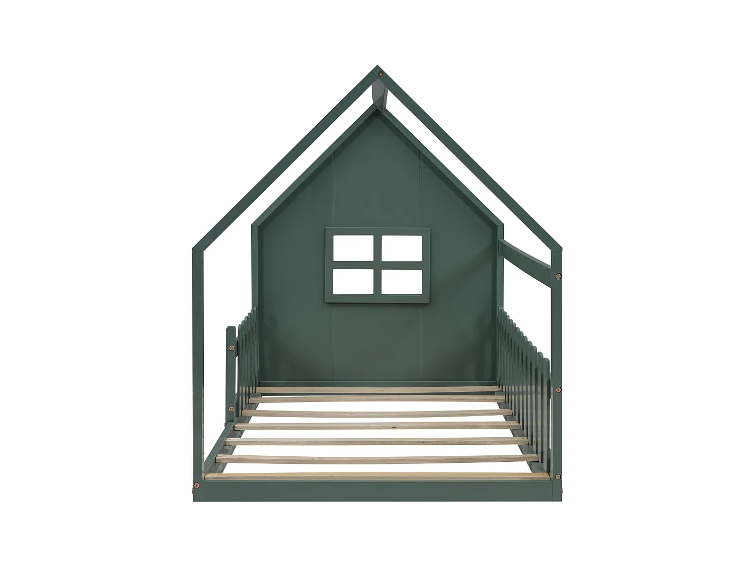 Cama cabina 90x200 cm - Cama infantil con barandillas de seguridad y somier - pino y MDF - verde