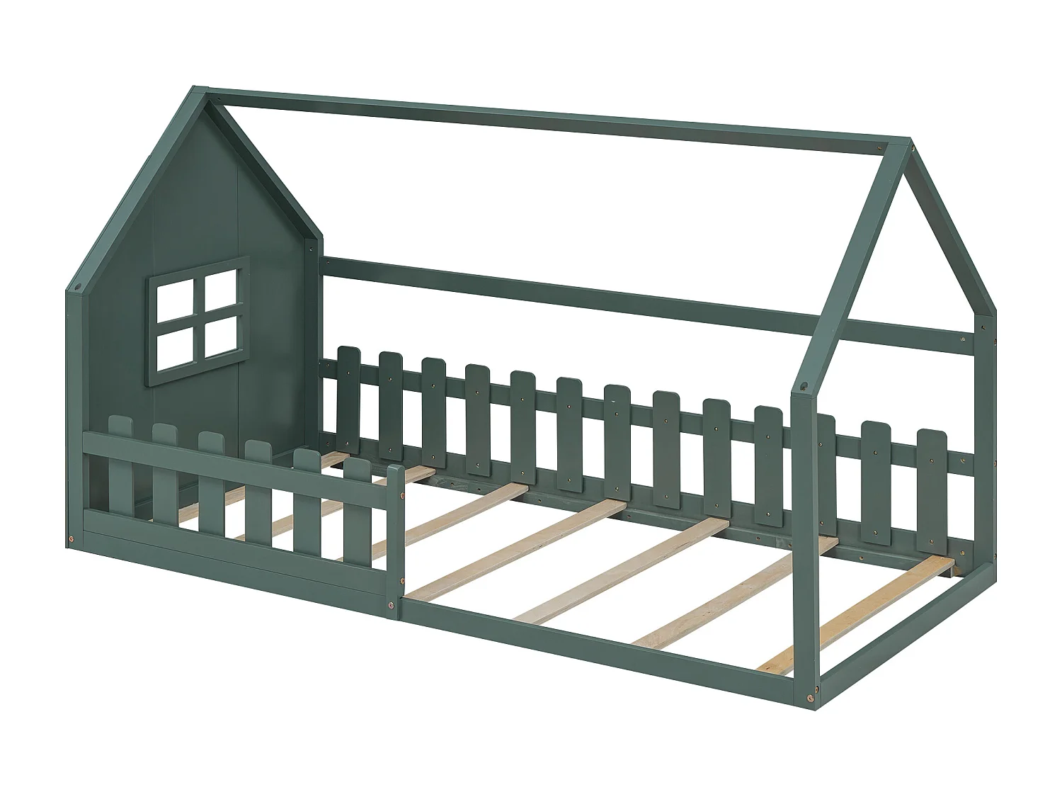 Hochbett 90x200 cm - Kinderbett mit Rausfallschutz und Lattenrost - kiefer und MDF - grün