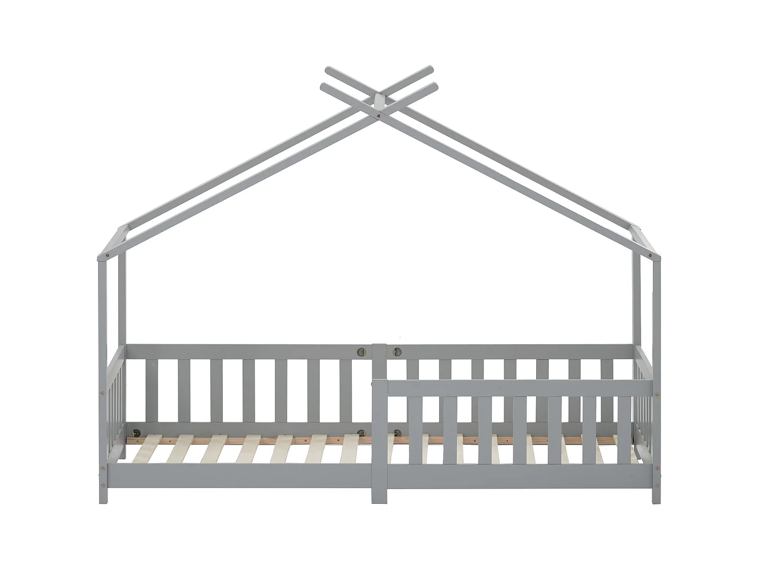 Cama infantil 90x200 cm - con barandillas y somier de madera - gris - sin colchón