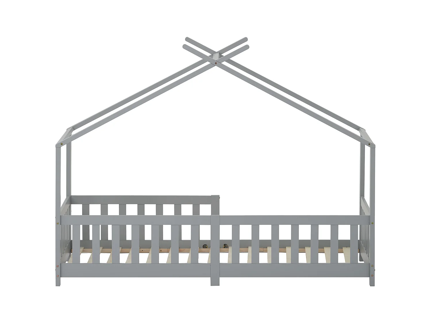 Cama infantil 90x200 cm - con barandillas y somier de madera - gris - sin colchón