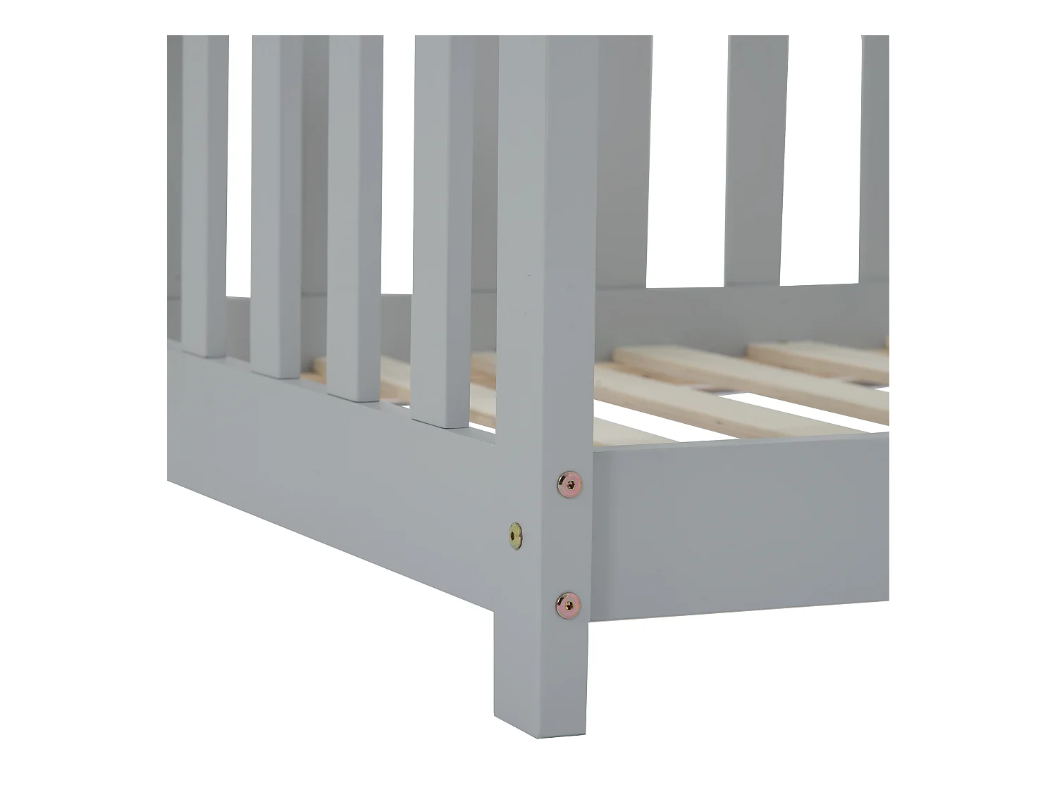 Cama infantil 90x200 cm - con barandillas y somier de madera - gris - sin colchón