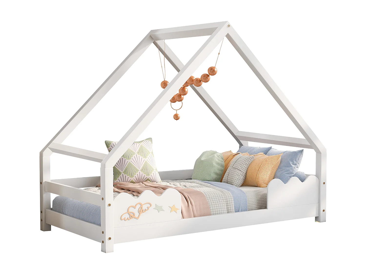 Letto 90x200 cm - Letto per bambini con rete a doghe in legno e protezione anticaduta - Bianco