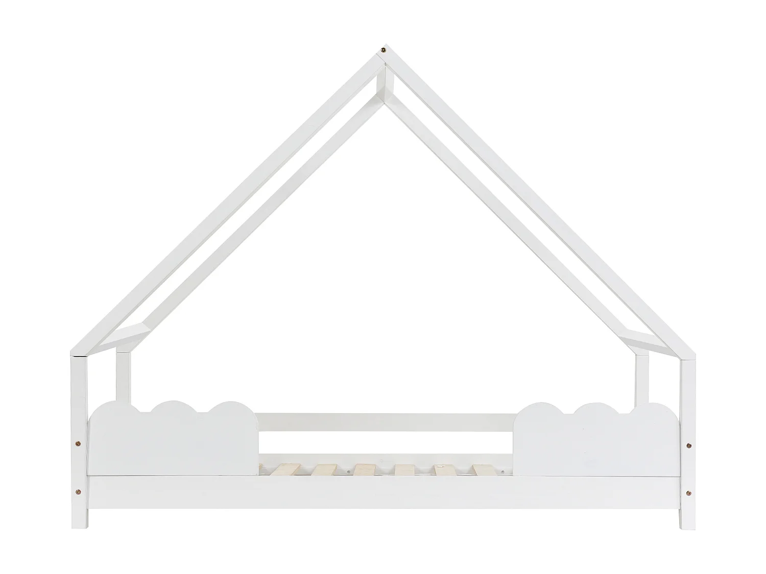 Letto 90x200 cm - Letto per bambini con rete a doghe in legno e protezione anticaduta - Bianco