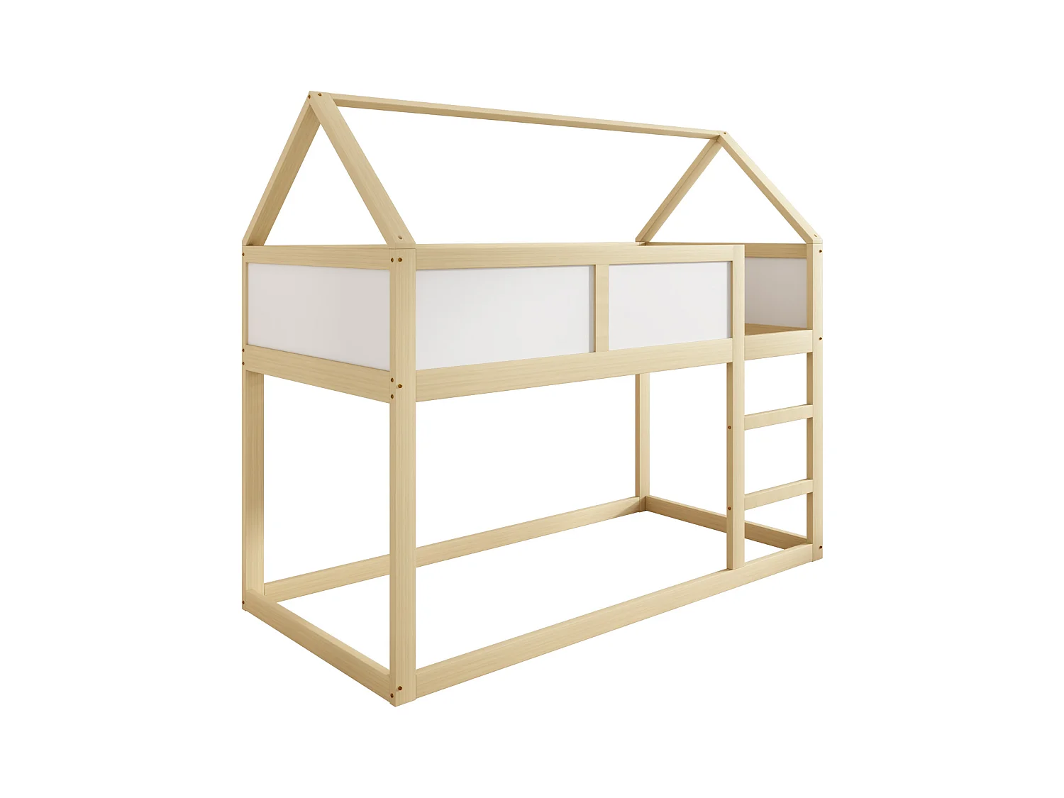 Lit superposé 90x200 cm - Lit enfant avec escalier et barrières de sécurité - structure en bois massif - couleur bois naturel