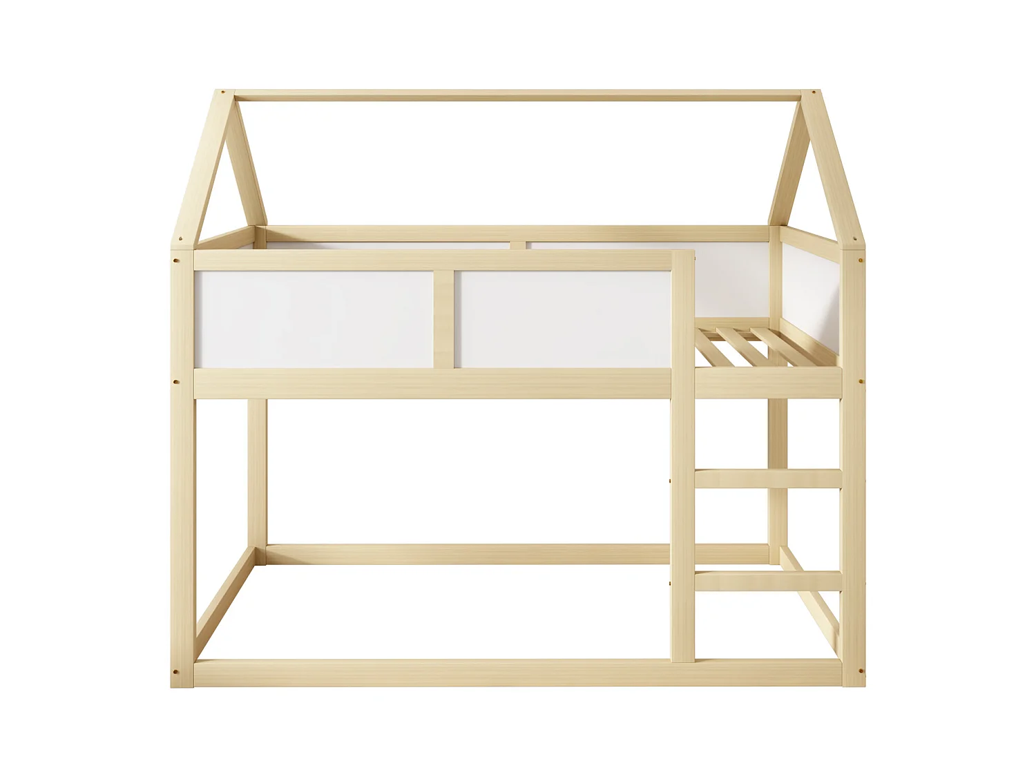Lit superposé 90x200 cm - Lit enfant avec escalier et barrières de sécurité - structure en bois massif - couleur bois naturel