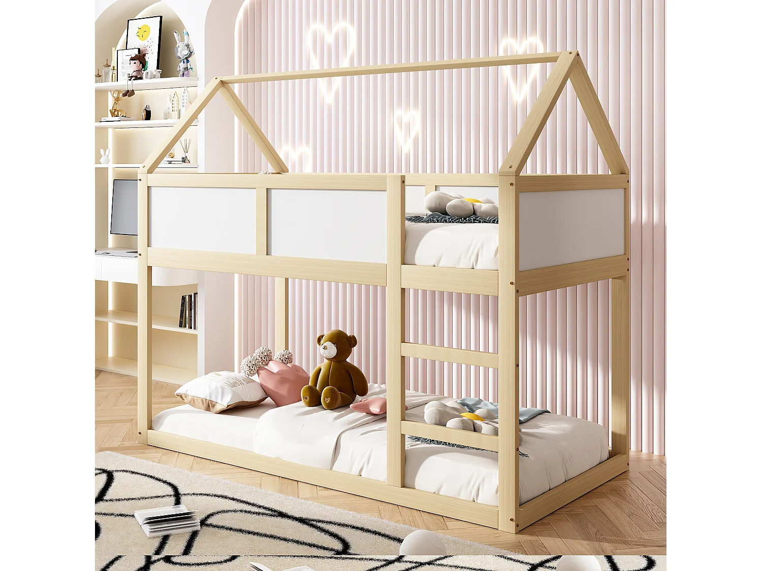 Etagenbett 90x200 cm - Kinderbett mit Treppe und Absturzsicherung - massivholzkonstruktion - naturholzfarbe