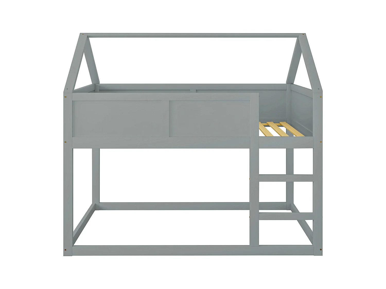 Lit superposé 90x200 cm - Lit enfant avec escalier et barrière de sécurité - bois  - gris