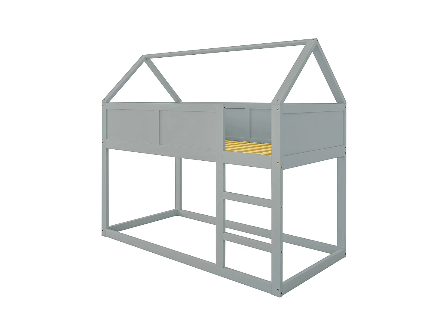 Lit superposé 90x200 cm - Lit enfant avec escalier et barrière de sécurité - bois  - gris