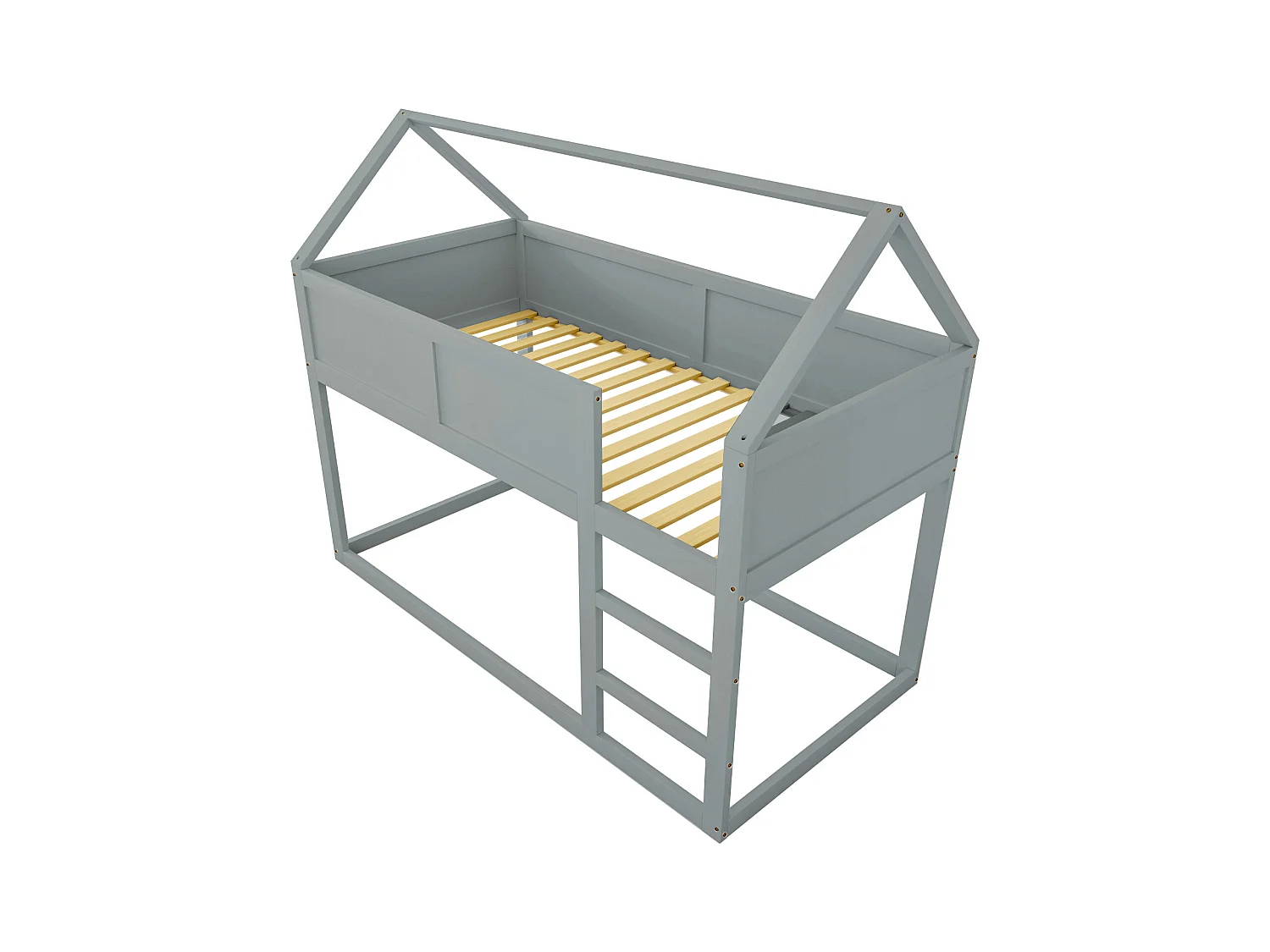 Lit superposé 90x200 cm - Lit enfant avec escalier et barrière de sécurité - bois  - gris