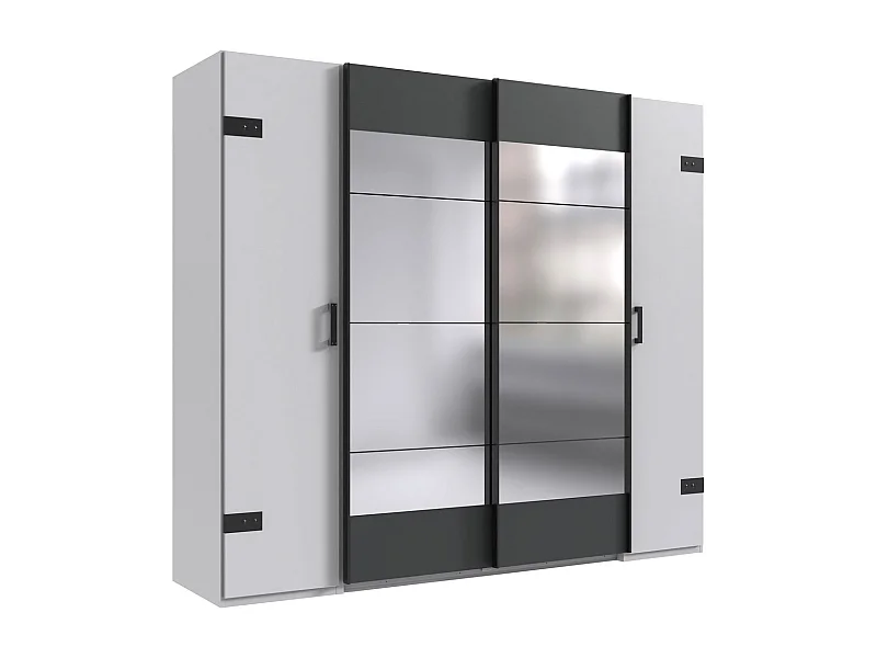 DREH- SCHWEBETÜRENSCHRANK Stockholm weiß / graphit 225 / 65 / 210cm