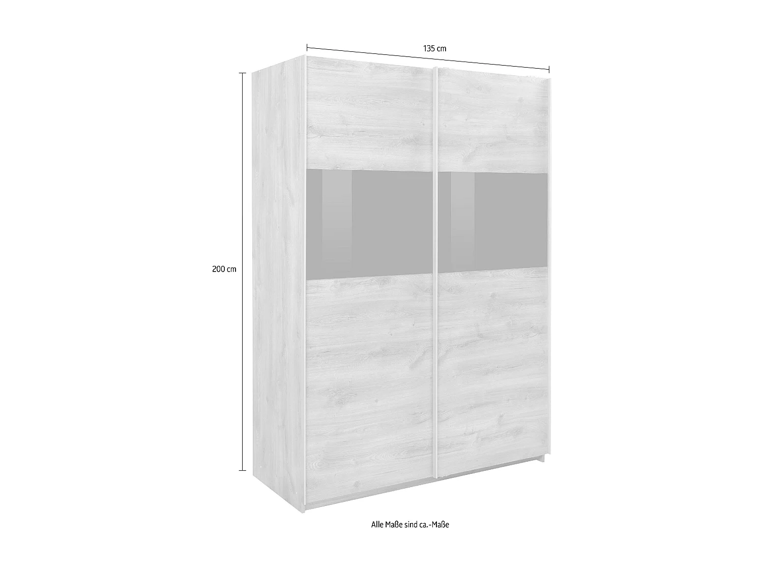 SCHWEBETÜRENSCHRANK Bramfeld Plankeneiche / Grauglas 135 / 64 / 198cm