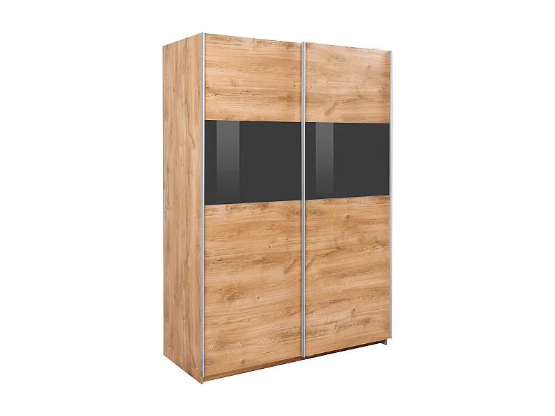 SCHWEBETÜRENSCHRANK Bramfeld Plankeneiche / Grauglas 135 / 64 / 198cm