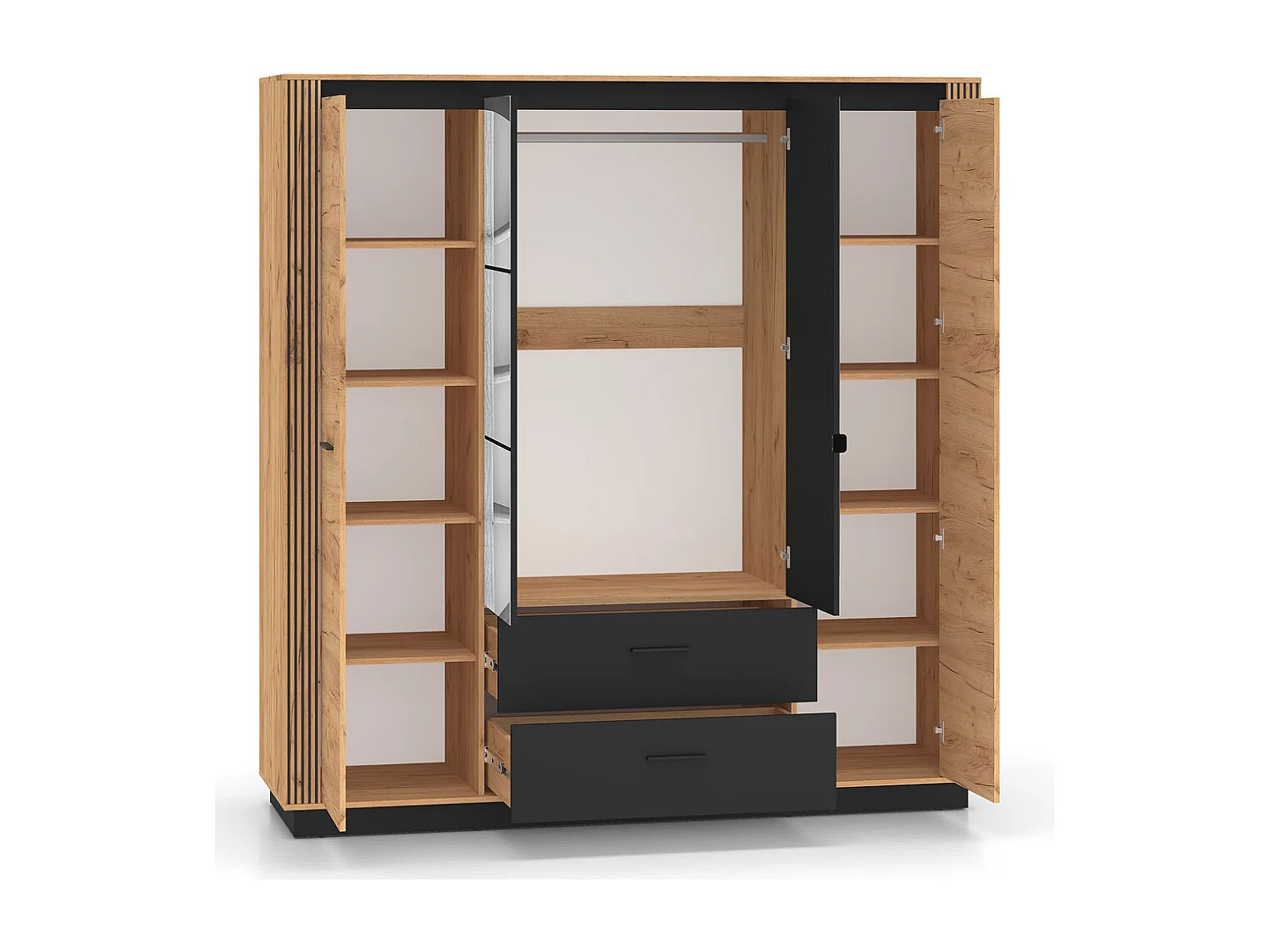 KLEIDERSCHRANK Urso Gold Craft Eiche / Schwarz 200 / 58 / 210 cm