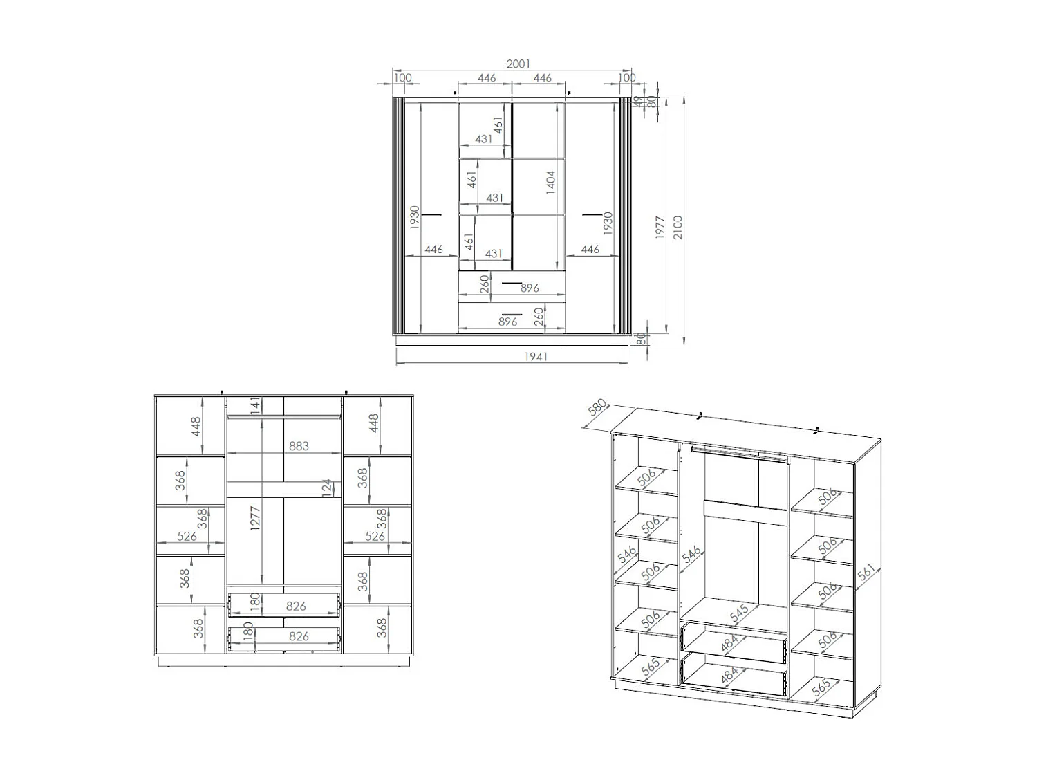 KLEIDERSCHRANK Urso Gold Craft Eiche / Schwarz 200 / 58 / 210 cm
