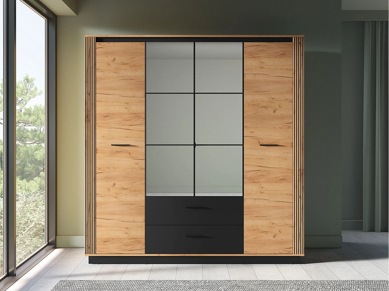 KLEIDERSCHRANK Urso Gold Craft Eiche / Schwarz 200 / 58 / 210 cm