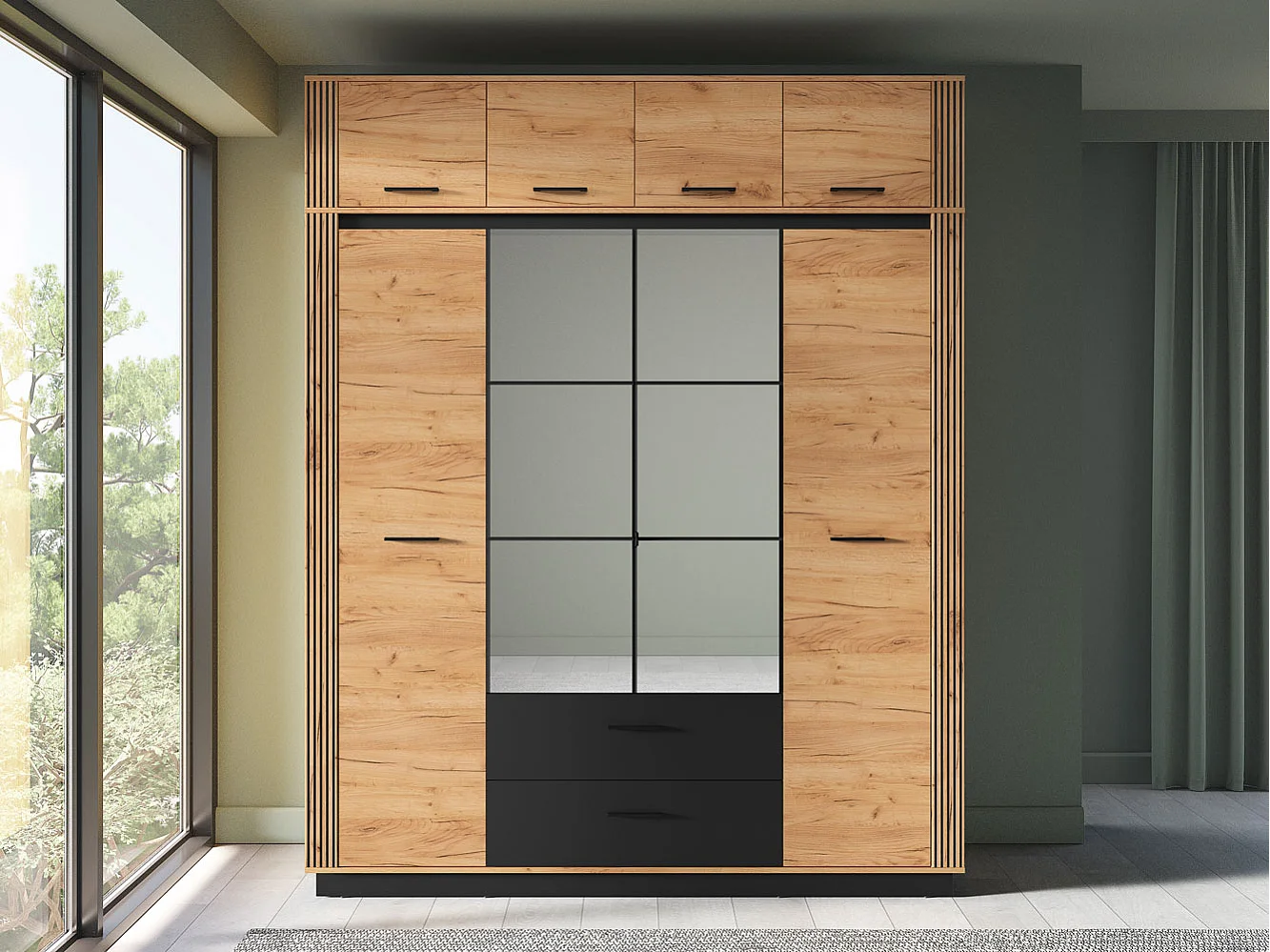 KLEIDERSCHRANK Urso Gold Craft Eiche / Schwarz 200 / 58 / 250 cm