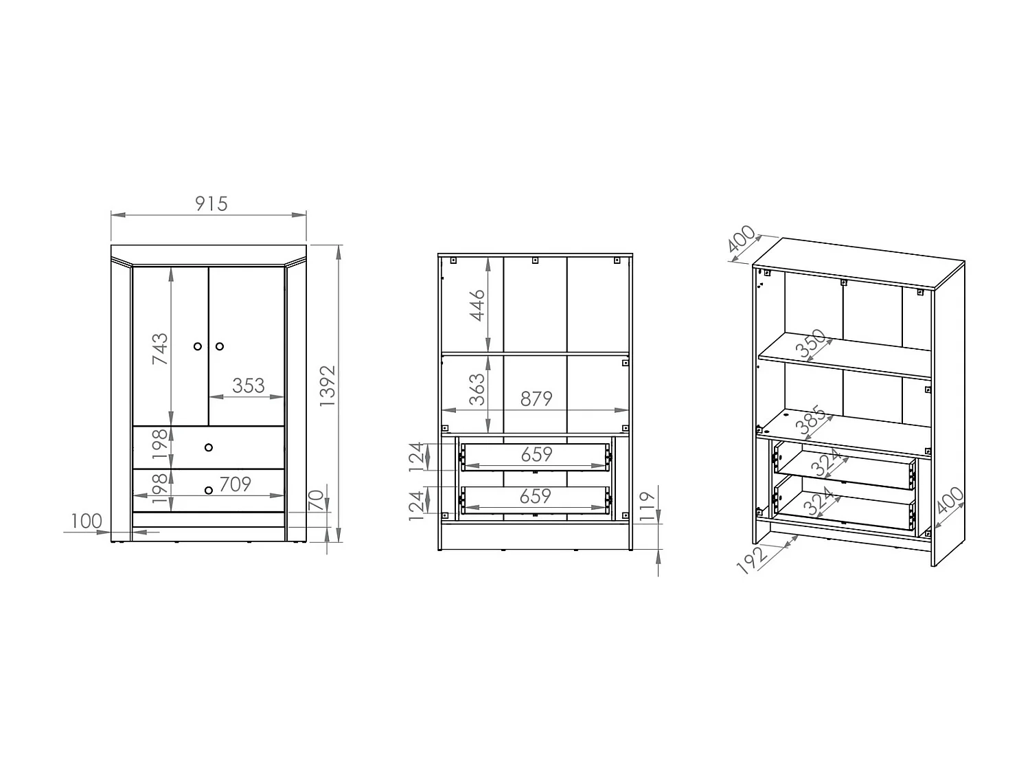 STAURAUMSCHRANK Terni silbergrau 91,5 / 42 / 139cm