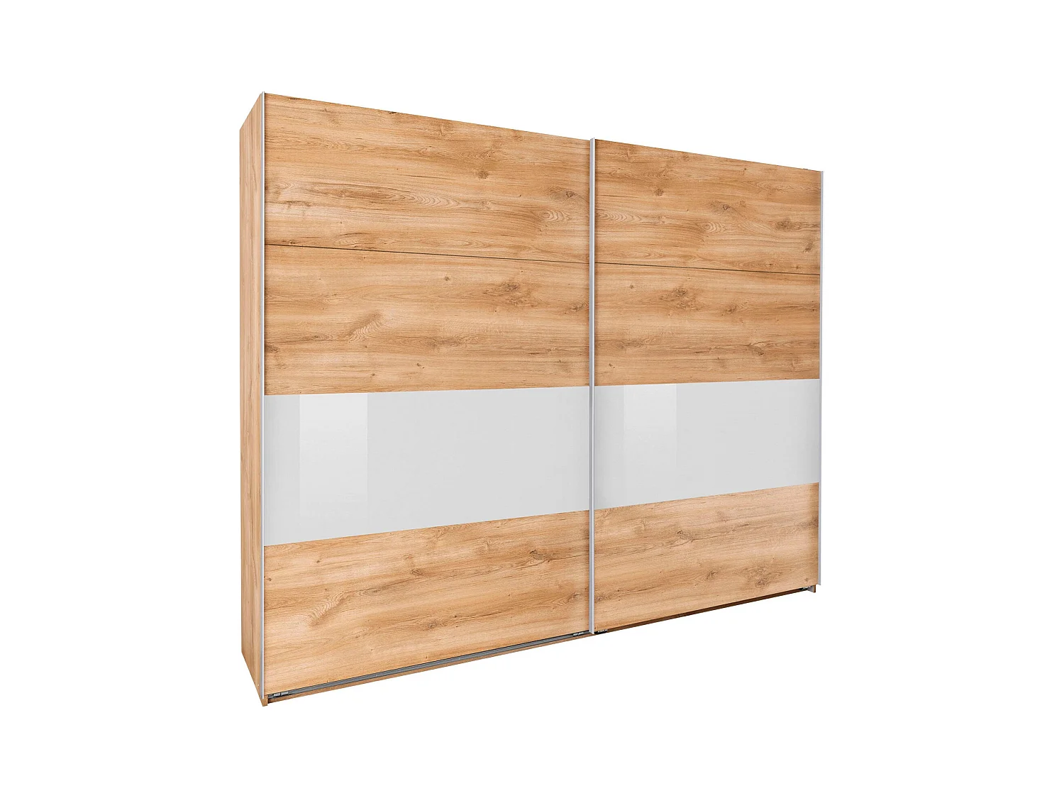 SCHWEBETÜRENSCHRANK Bramfeld Plankeneiche / Weißglas 270 / 64 / 236cm