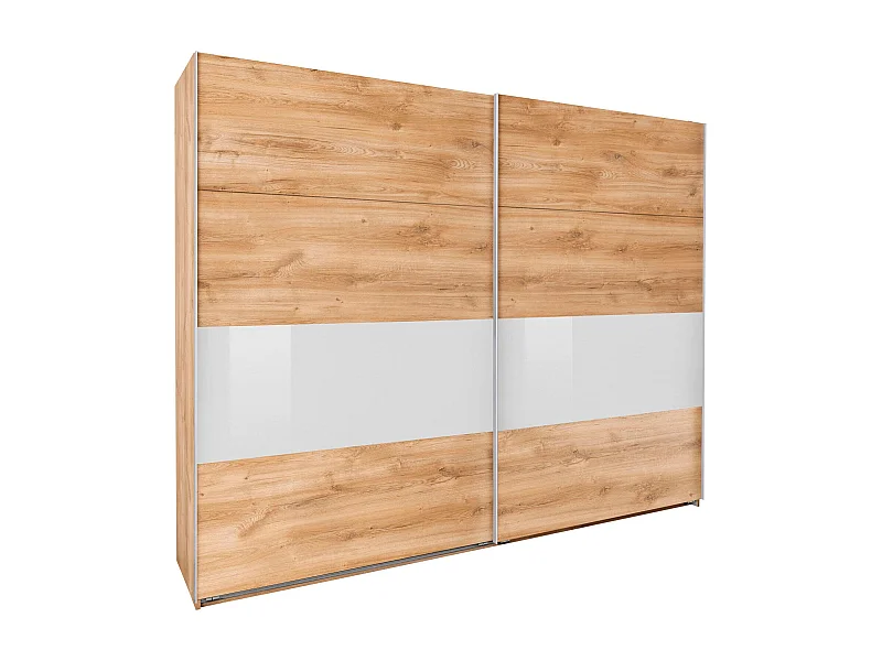 SCHWEBETÜRENSCHRANK Bramfeld Plankeneiche / Weißglas 270 / 64 / 236cm