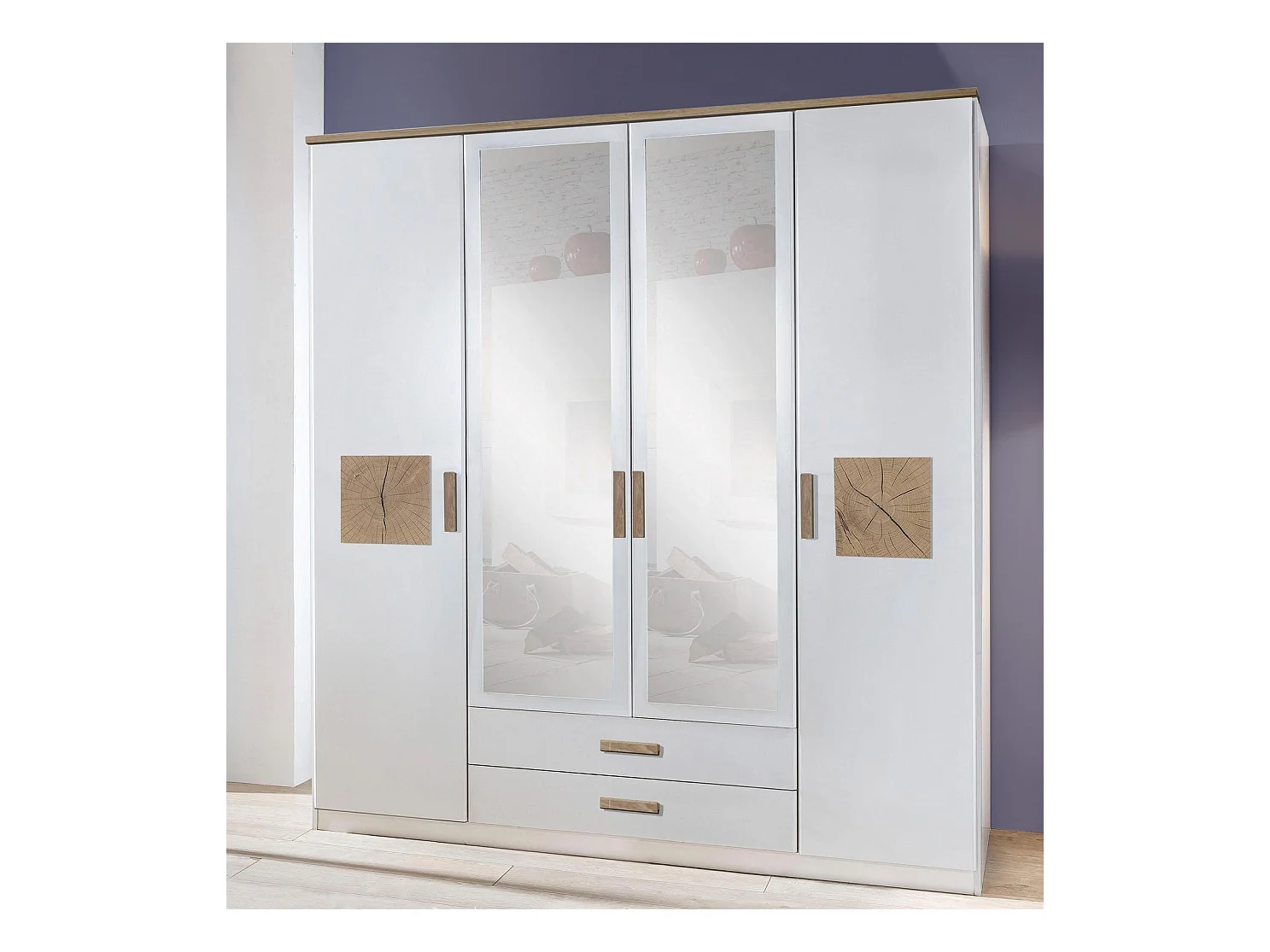 KLEDIERSCHRANK Kärnten weiß / Absetzungen Hirnholzfarben 180 / 58 / 198cm