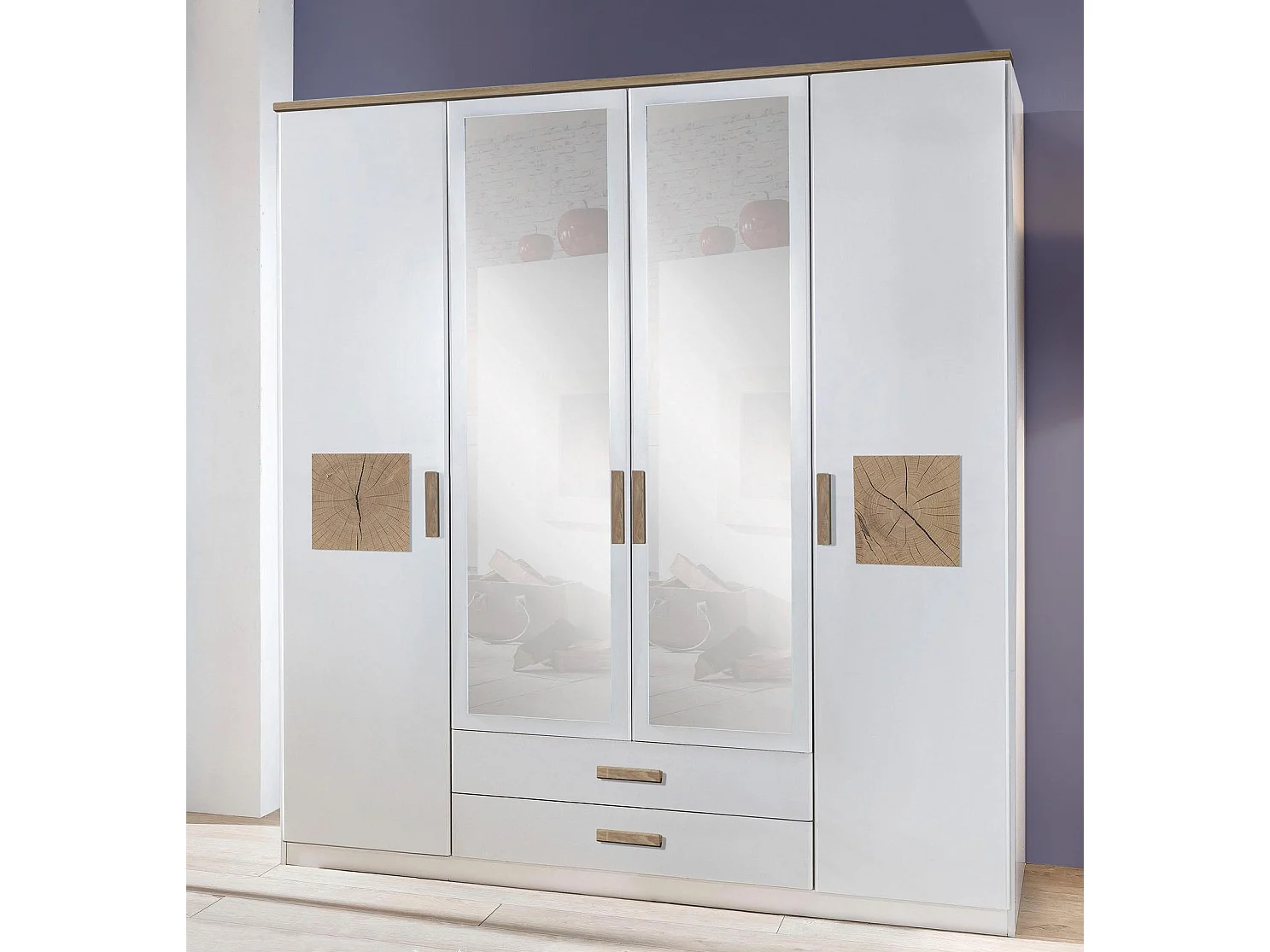 KLEDIERSCHRANK Kärnten weiß / Absetzungen Hirnholzfarben 180 / 58 / 198cm