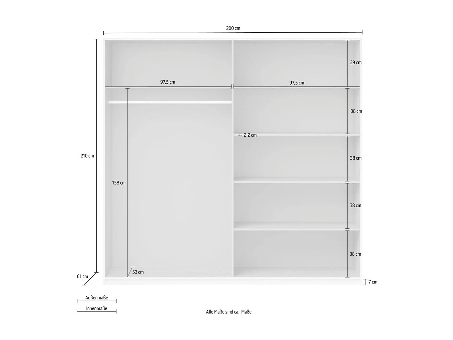 SCHWEBETÜRENSCHRANK Beta weiß / weiß Hochglanz 200 / 61 / 210cm