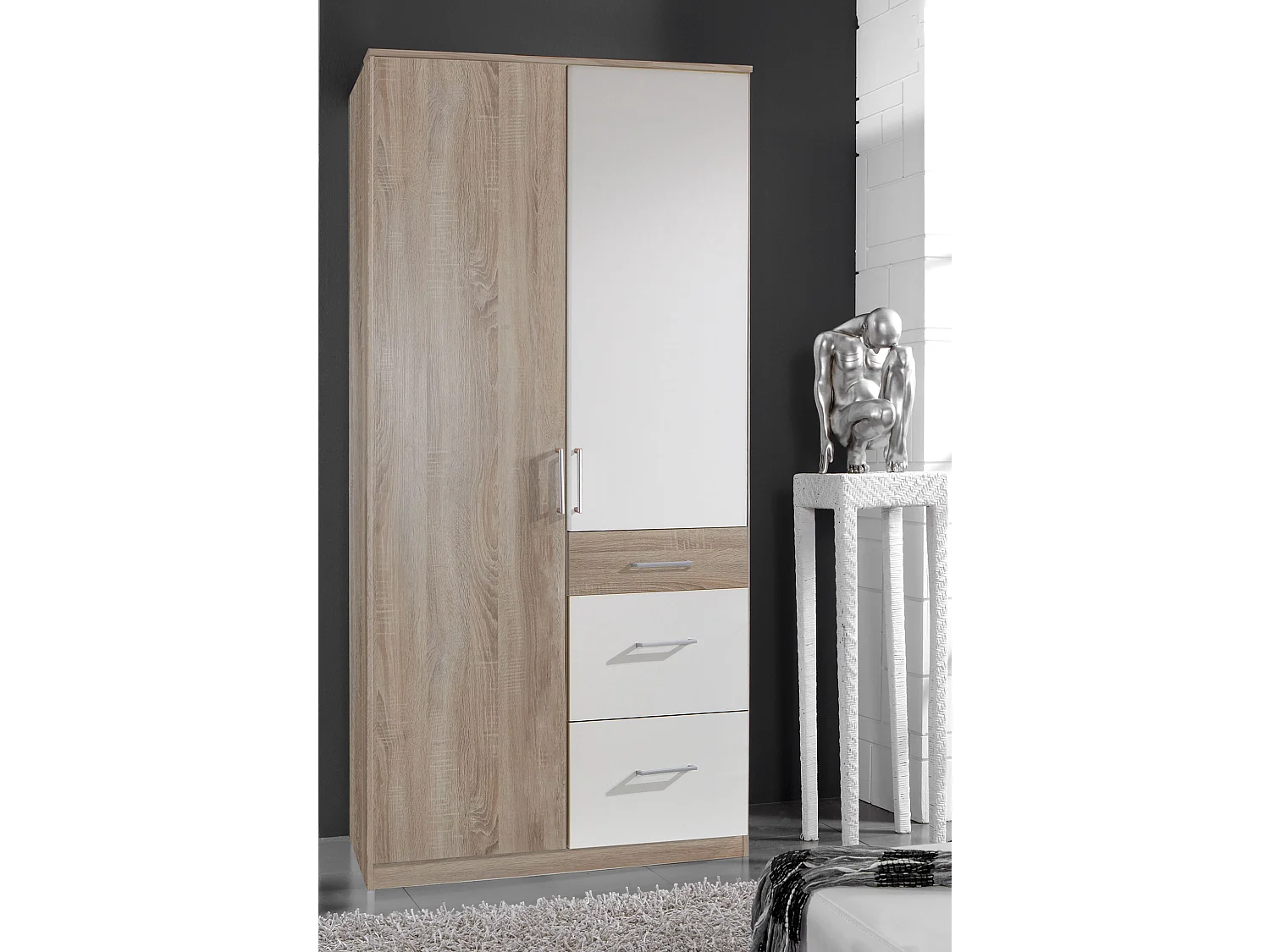 KLEIDERSCHRANK Click Struktureiche hell / weiß 90 / 58 / 199cm