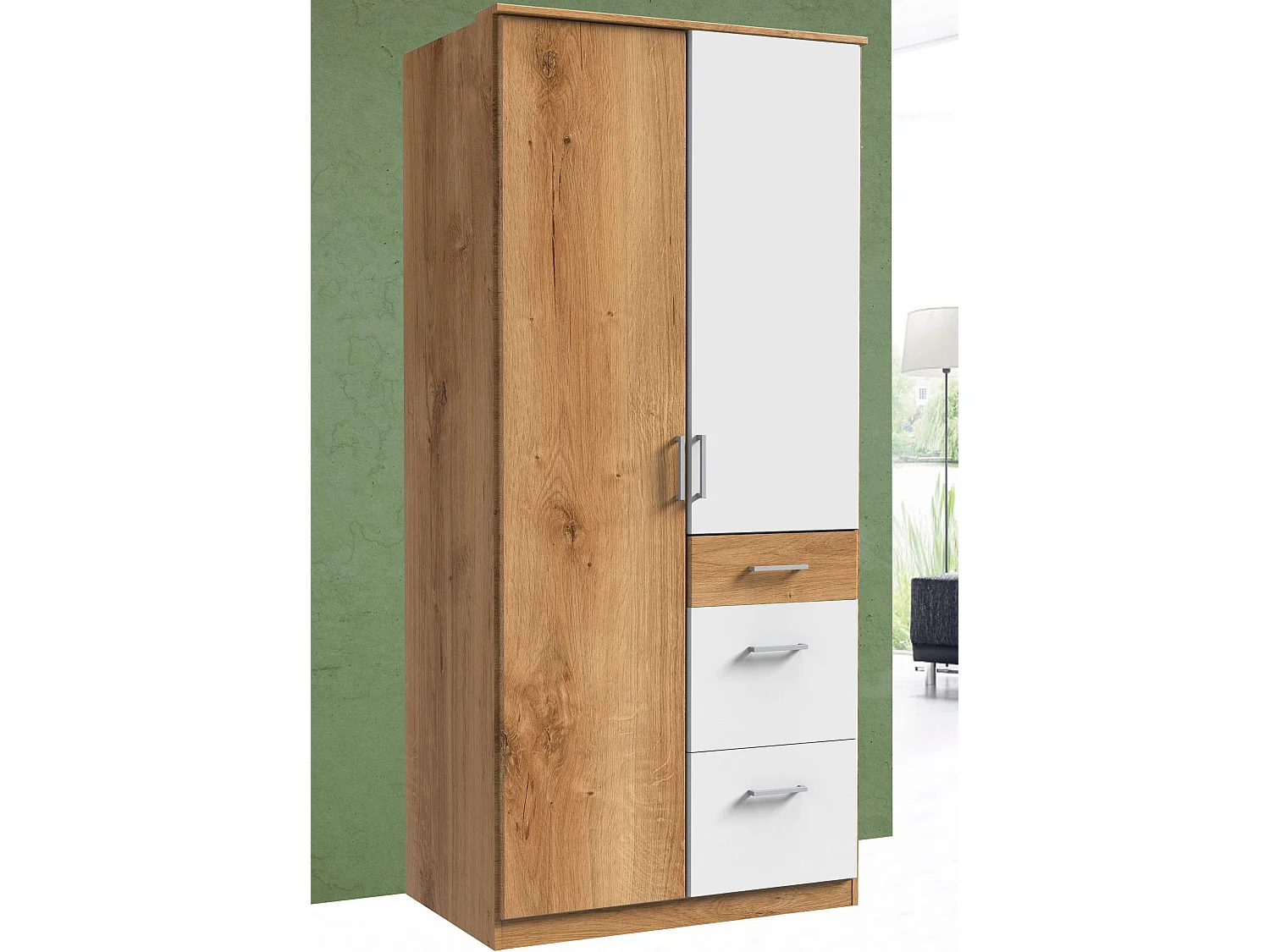 KLEIDERSCHRANK Click Plankeneiche / weiß 90 / 58 / 199cm