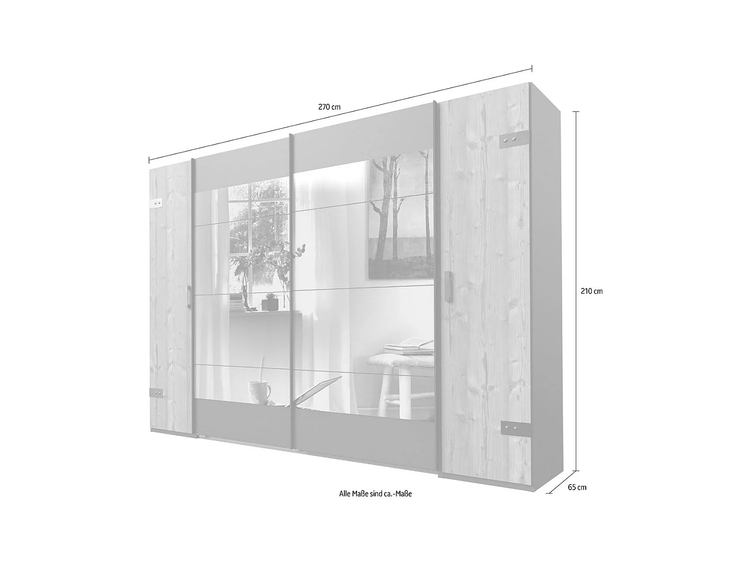 DREH- / SCHWEBETÜRENSCHRANK Stockholm weiß / graphit 270 / 65 / 210cm