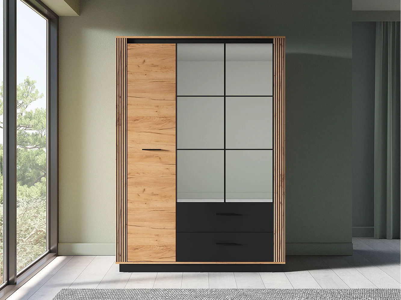 KLEIDERSCHRANK Urso Gold Craft Eiche / Schwarz 150 / 58 / 210 cm