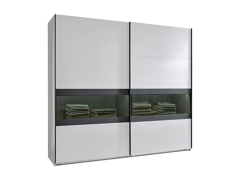 SCHWEBETÜRENSCHRANK Easy Plus A weiß / Rauchglas - graphit / 180 / 65 / 236cm