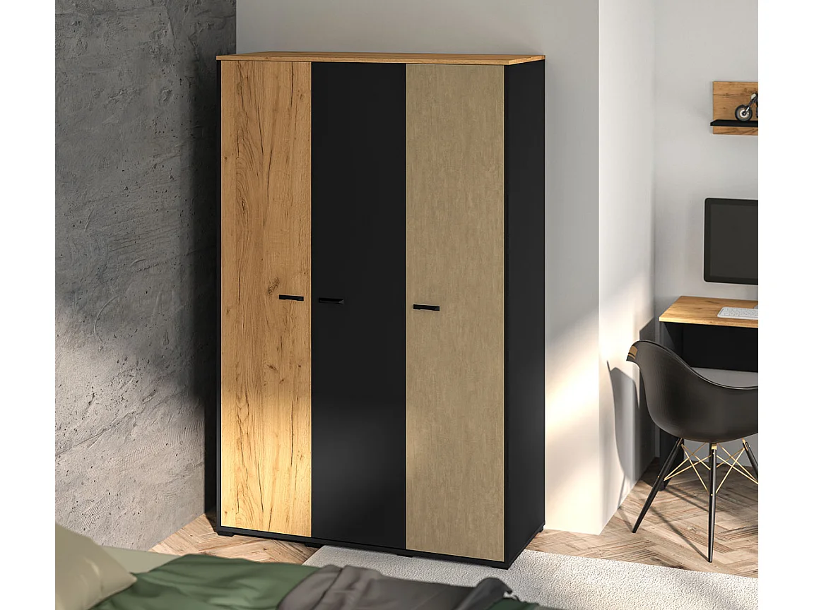 KLEIDERSCHRANK Colt schwarz / Craft Gold Eiche / Premium Steel / 120 / 55 / 190cm