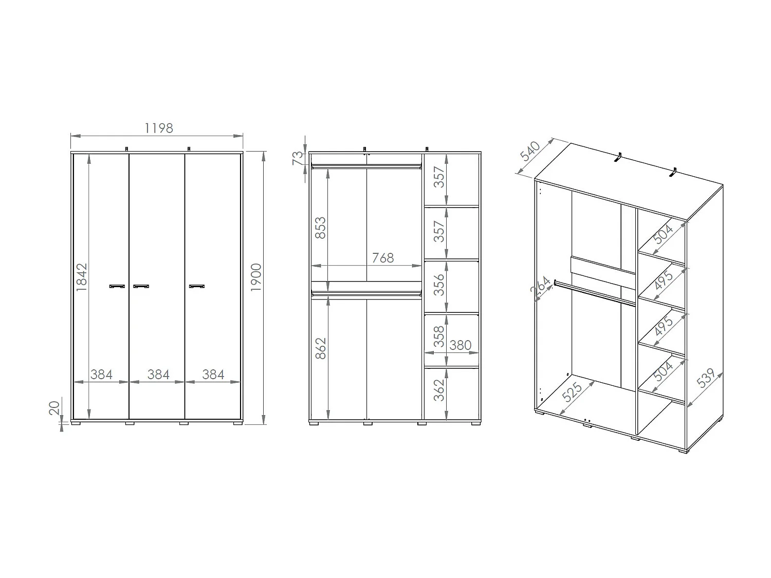 KLEIDERSCHRANK Colt schwarz / Craft Gold Eiche / Premium Steel / 120 / 55 / 190cm