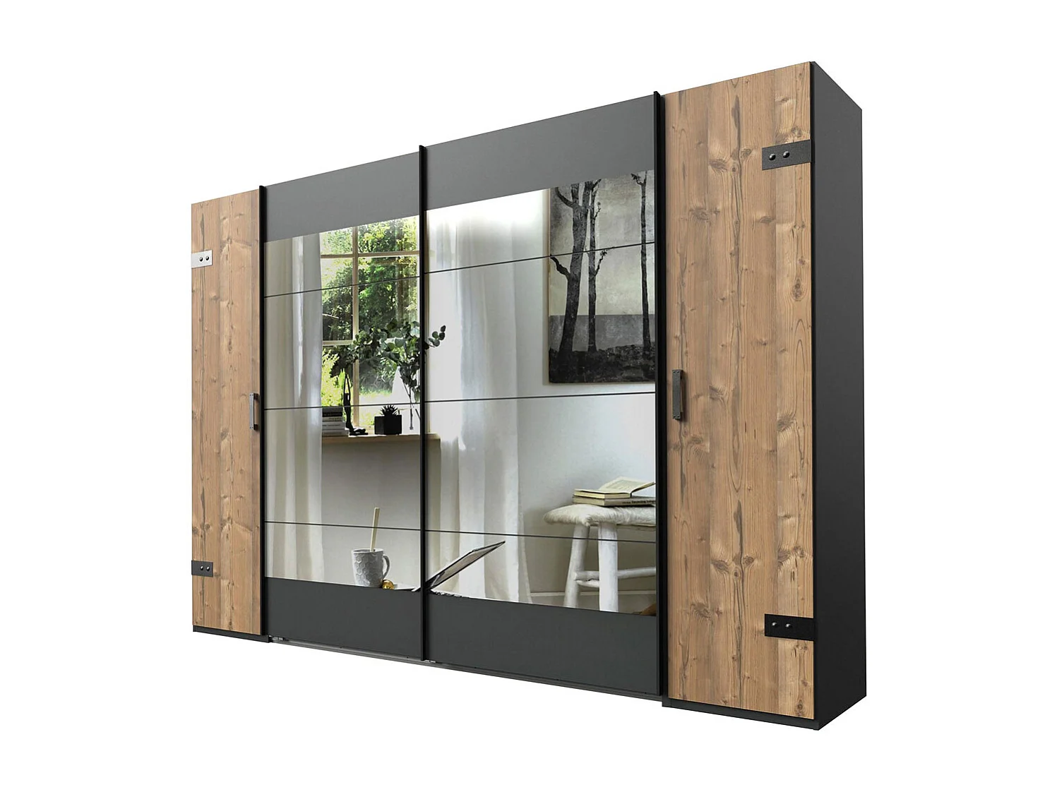 DREH- SCHWEBETÜRENSCHRANK Stockholm graphit / Silver Fir 270 / 65 / 210cm