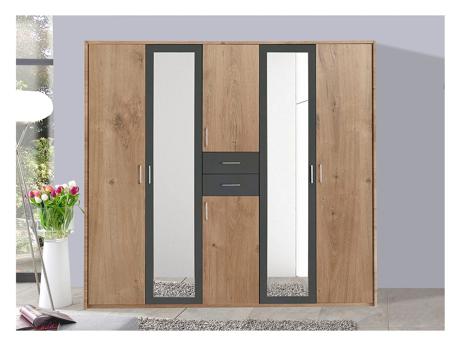 KLEIDERSCHRANK Diver Plankeneiche / graphit 225 / 58 / 207cm