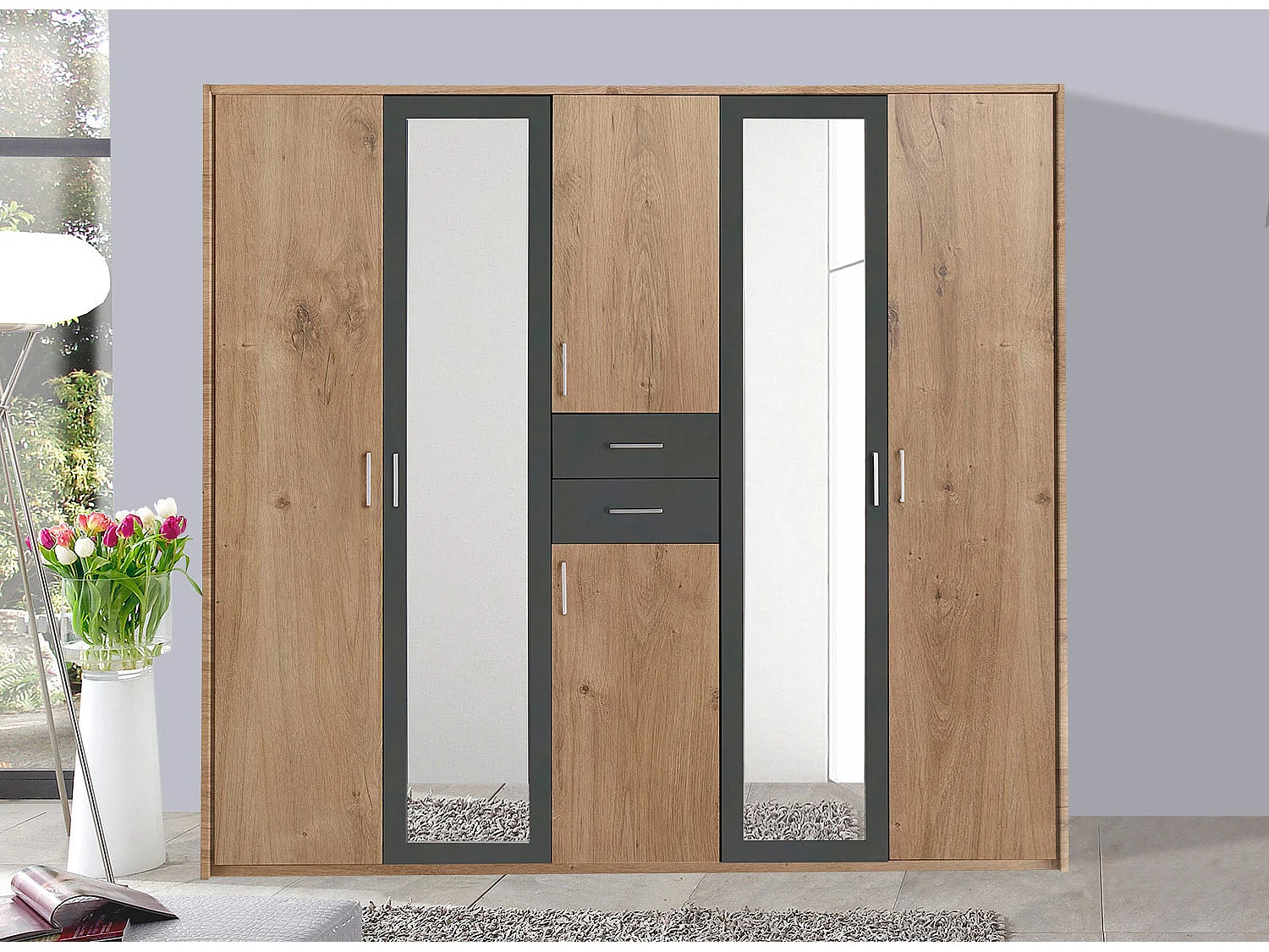 KLEIDERSCHRANK Diver Plankeneiche / graphit 225 / 58 / 207cm