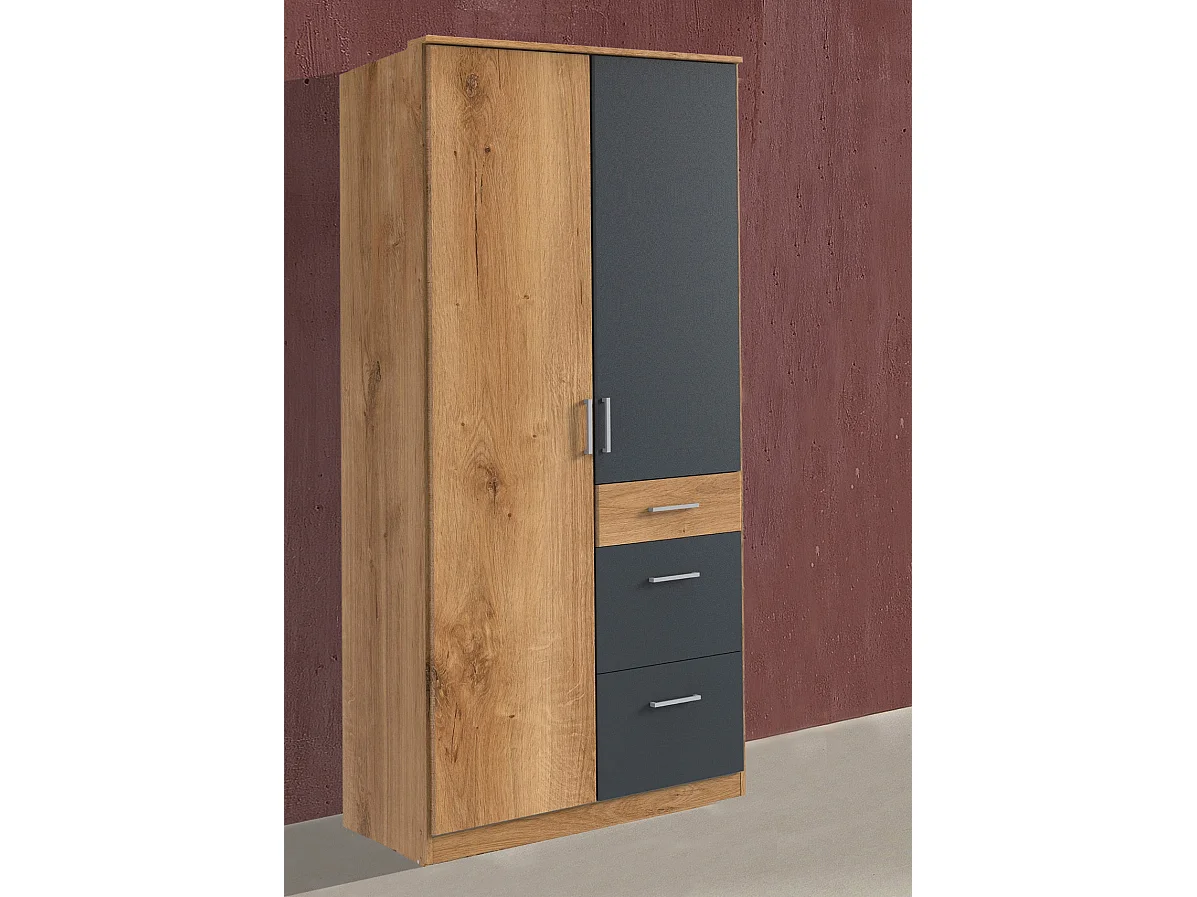 KLEIDERSCHRANK Click Plankeneiche / graphit 90 / 58 / 199cm