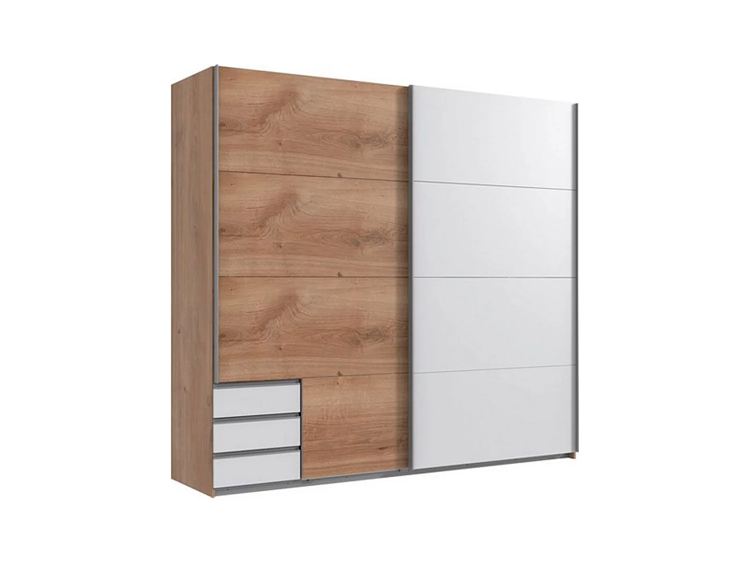 SCHWEBTÜRENSCHRANK Emden Plankeneiche / weiß 225 / 64 / 210cm