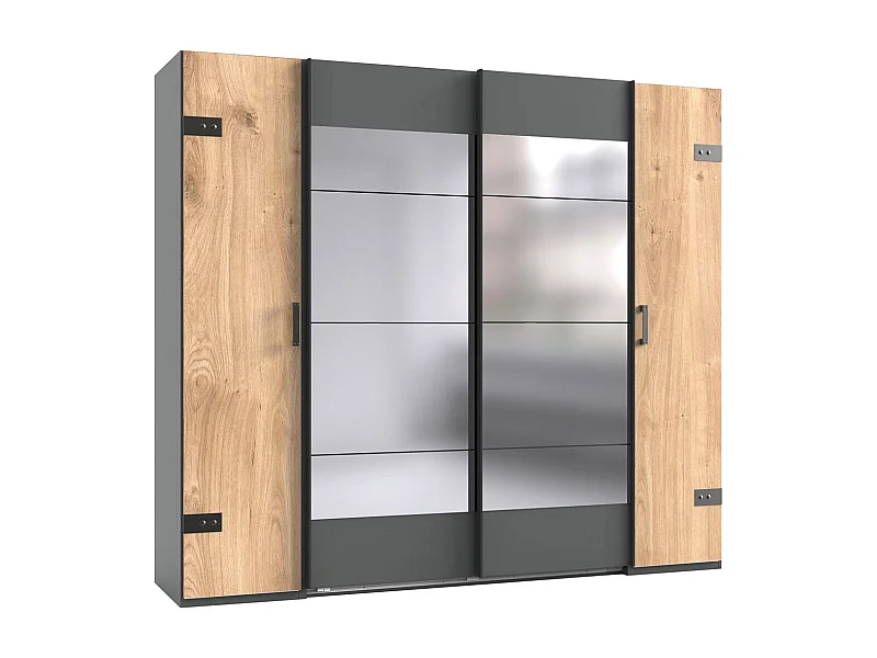 DREH- / SCHWEBETÜRENSCHRANK Stockholm Plankeneiche / graphit 225 / 65 / 210cm