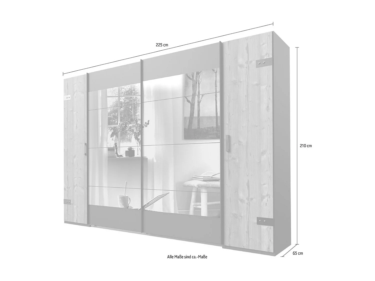 DREH- / SCHWEBETÜRENSCHRANK Stockholm Plankeneiche / graphit 225 / 65 / 210cm