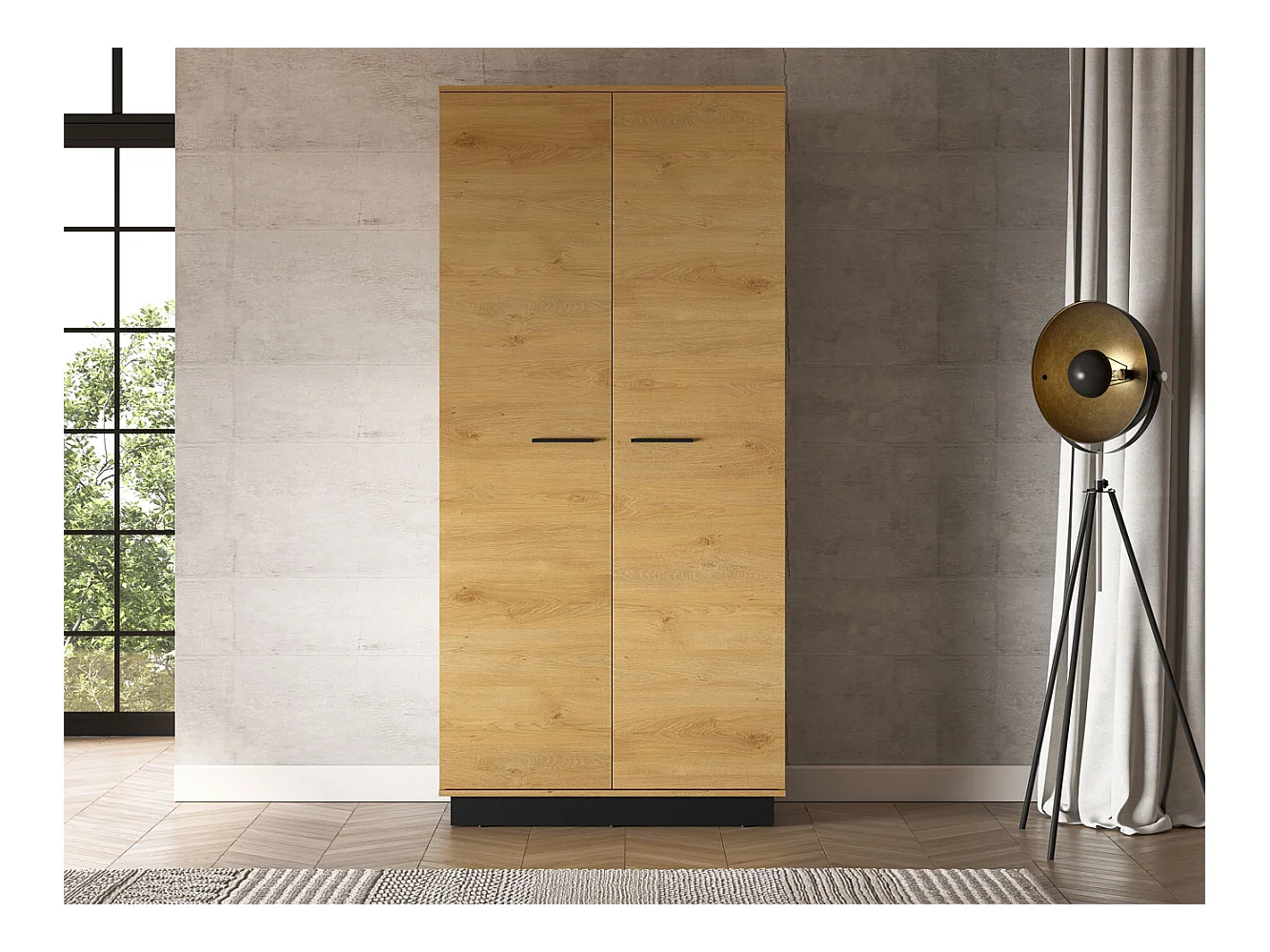 KLEIDERSCHRANK Modesto Eiche Style hell / Schwarz 92 / 55 / 196 cm