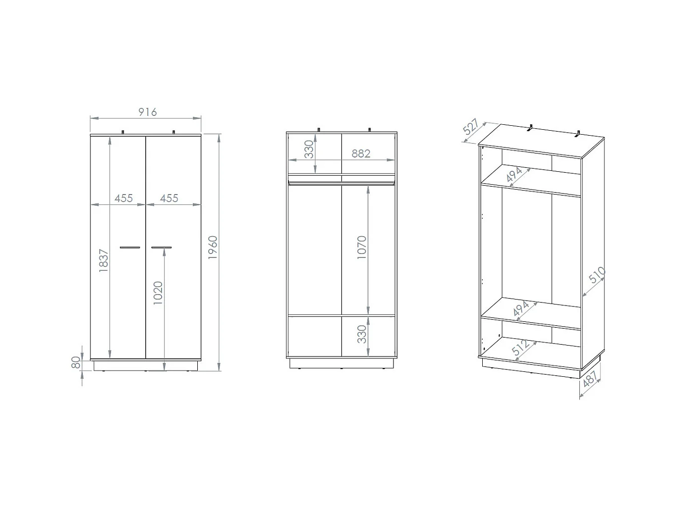 KLEIDERSCHRANK Modesto Eiche Style hell / Schwarz 92 / 55 / 196 cm