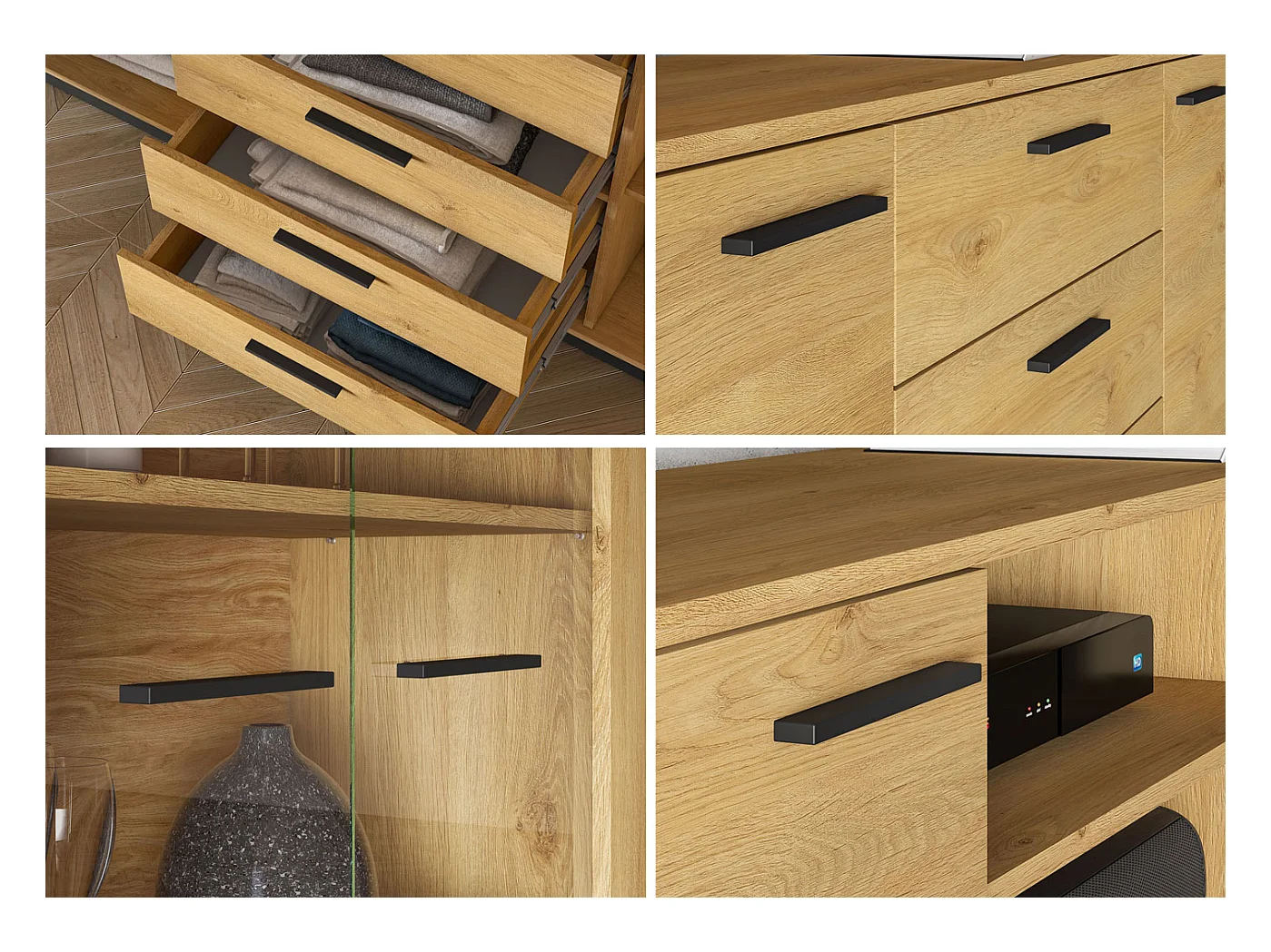 KLEIDERSCHRANK Modesto Eiche Style hell / Schwarz 92 / 55 / 196 cm