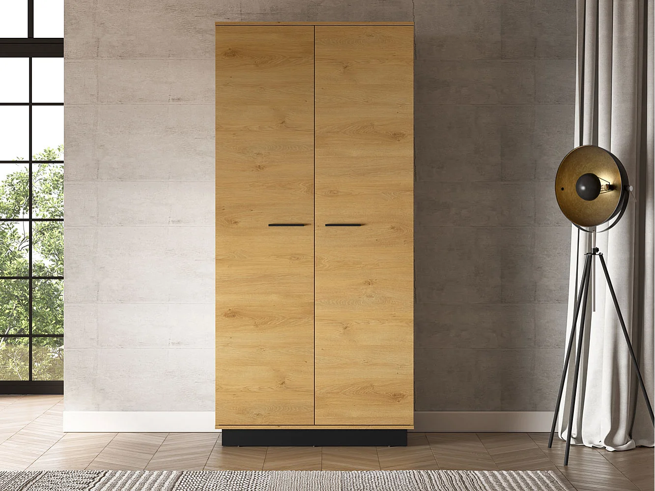 KLEIDERSCHRANK Modesto Eiche Style hell / Schwarz 92 / 55 / 196 cm