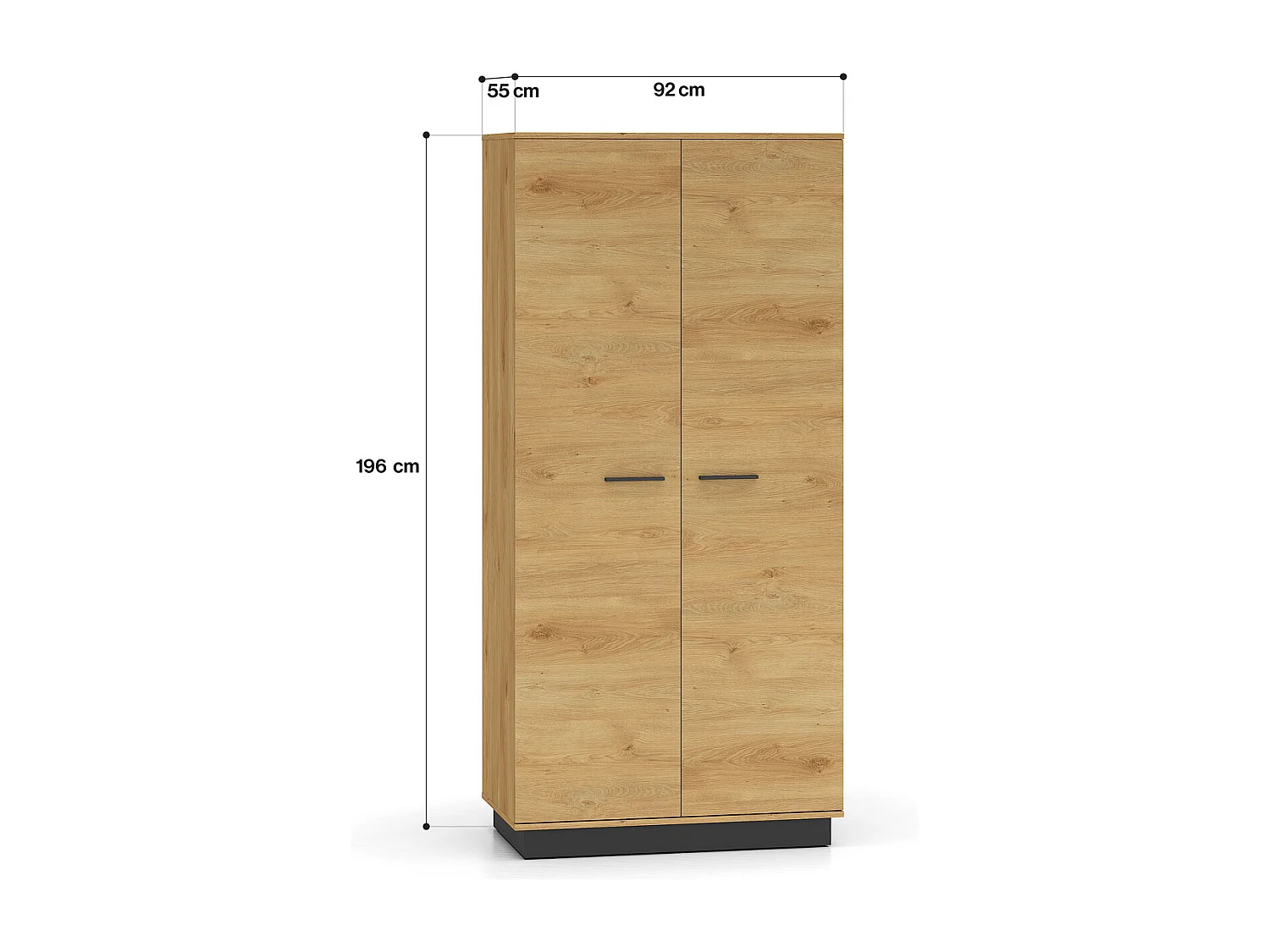 KLEIDERSCHRANK Modesto Eiche Style hell / Schwarz 92 / 55 / 196 cm